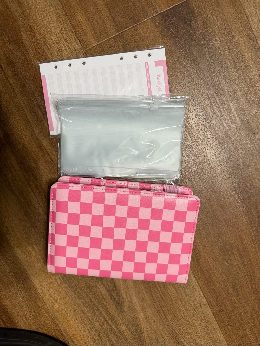 Pink Checkered Planner Cover with Clear Zip Pouch